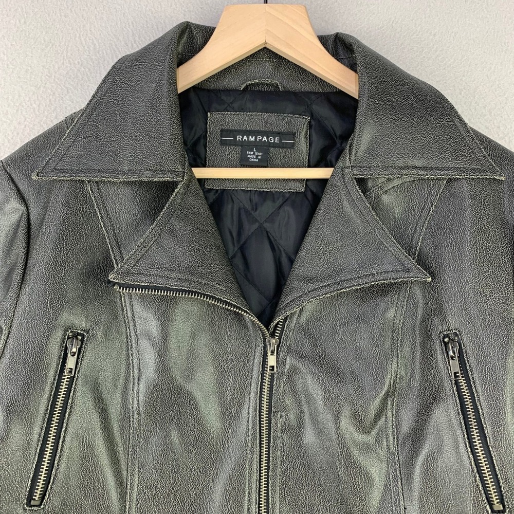 Vintage Rampage Faux Leather Moto Jacket Women Large Gray Biker Y2K Cropped - Picture 2 of 9